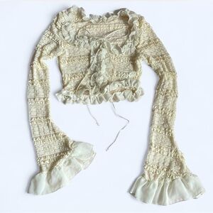 Cream Ruffled Long Sleeve Top